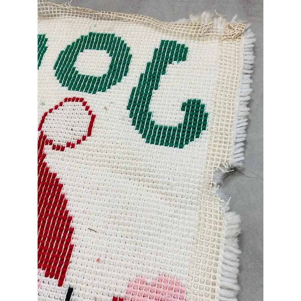 Vintage Christmas Latch Hook Rug Santa Joy Fluffy Beard Large Retro Completed